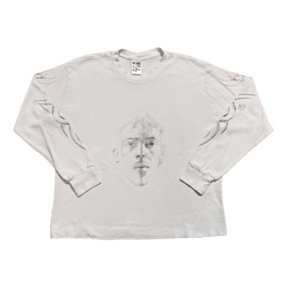 Basketcase Gallery Face of a Man Waffle Knit Thermal Long Sleeve Size L Oversize